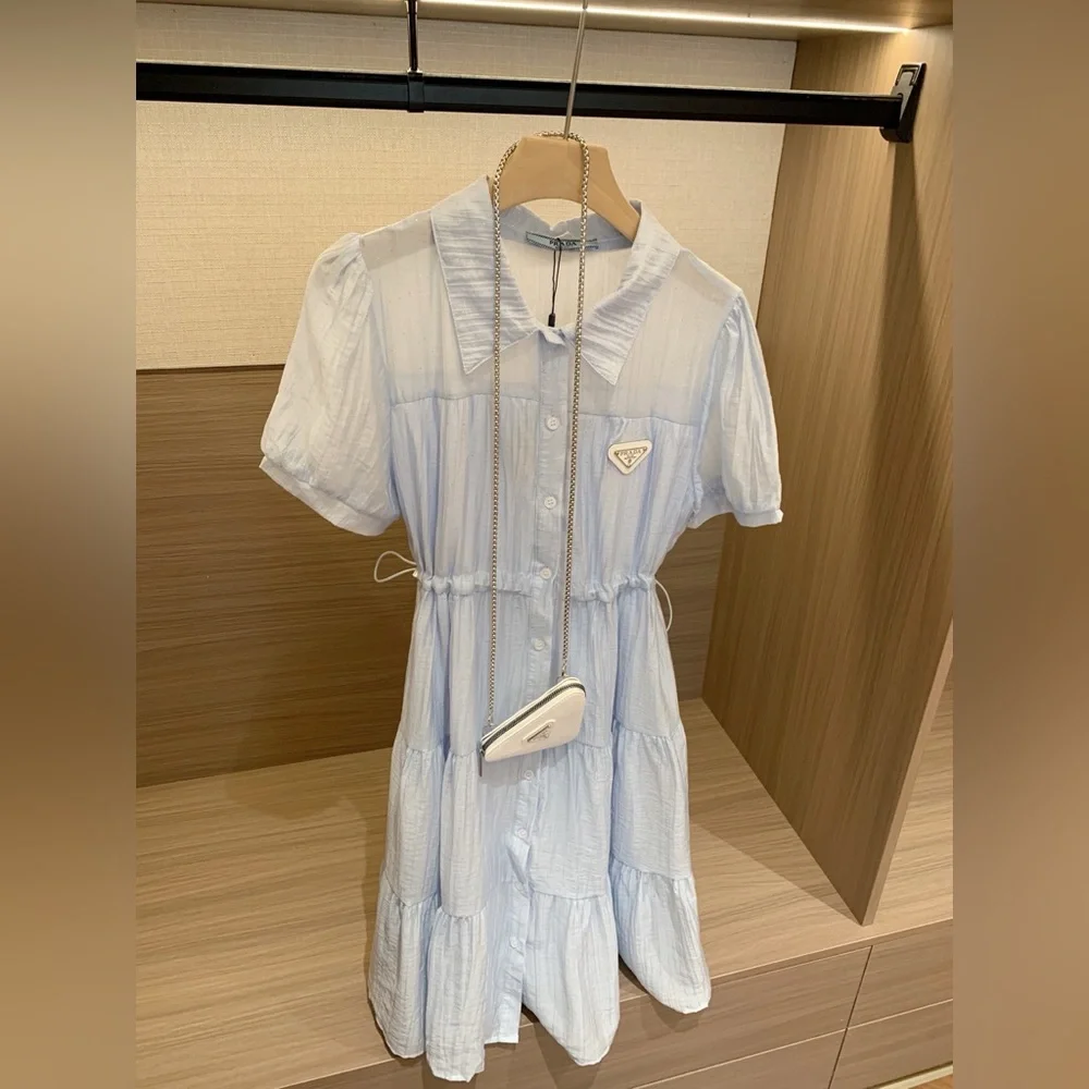 Prada Adjustable Drawstring Belly-restricting Blue Dress - Picture 2 of 5